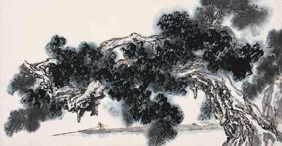 杜应强 水墨榕树 镜心
